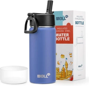Kids Insulated Water Bottle with Straw-16 oz Stainless 16 Ounces, Royal Blue - Picture 1 of 9