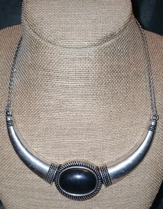 Kühn Boho schwarz Cabashon Silber Halbmond Horn Kragen Halskette Southwestern - Bild 1 von 8