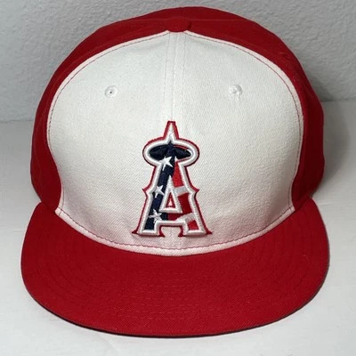 Angels New Era 59FIFTY Fitted Hat 7 5/8 USA Flag Logo Flat Brim Red - Image 1 of 4