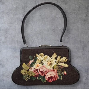 Borsa vintage senza speranza romantica arazzo floreale manico superiore marrone borsetta casetta - Foto 1 di 10