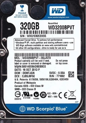 WD3200BPVT-00JJ5T0 dcm: DEMTJGN OCT 2013 P 320GB SATA 2.5" WESTERN DIGITAL - Image 1 of 4