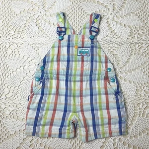 Vintage 1990s Gymboree Infant Baby Boy 6-12 Months Rainbow Plaid Shortalls - Picture 1 of 6