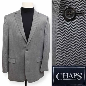 CHAPS mens gray HERRINGBONE two button sport coat suit jacket blazer 46 L - Picture 1 of 13