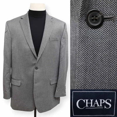 CHAPS mens gray HERRINGBONE two button sport coat suit jacket blazer 46 L - Image 1 of 4