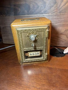 U.S. Post Office Lock Box Coin Bank Combo - Box #1893- Brass Mail Door Oak Wood - Picture 1 of 5