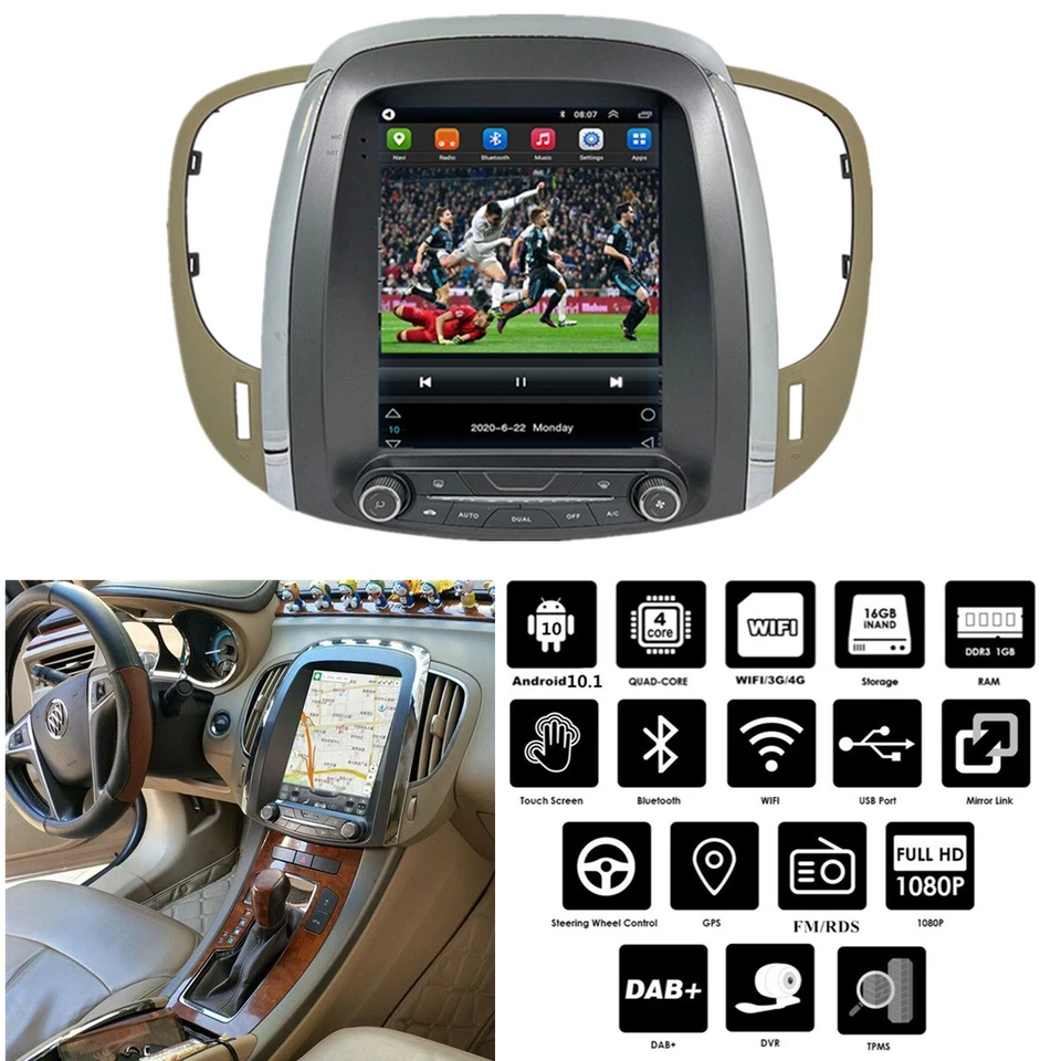 Rádio estéreo 9,7"" Android 10.1 navegação GPS FM para Buick Lacrosse 09-12 1+16G - Imagem 1 de 4