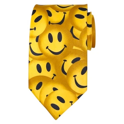 VTG RALPH MARLIN Mens Novelty Tie Necktie 3.75 Yellow Smiley Face Happy Smile - Image 1 of 4