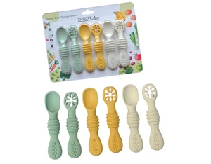 6 Pack Silicone Training Spoons Spoon First Stage Self Feeding Toddler Utensils - Picture 1 of 12