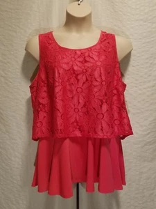 Neu NY COLLECTION ärmellose Bluse Tanktop Damen Übergröße 2X Hot Pink Spitze - Bild 1 von 6