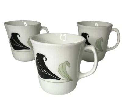 Taza de café de vidrio blanco Black Orchid CORELLE Corning taza de té (3) vintage hecha en EE. UU. Foto 1 de 4