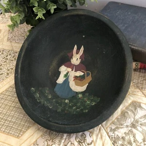 RARE vtg MUNISING Hand Turned Folk Art Oval Wooden Bowl Painted Maple 8 3/4" - Picture 1 of 12
