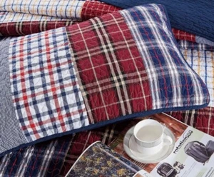 Pair Of Pillow Shams, Chezmoi Collection Grizzly Plaid Patchwork Quilted, 20x26” - Picture 1 of 6