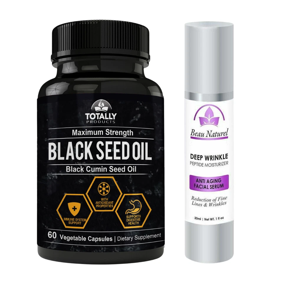 Black Seed Oil Immune Health Supplements and Anti-Aging Facial Serum Moisturizer - Image 1 of 4