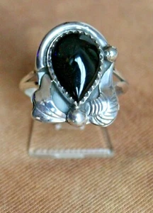 Größerer Navajo Damen Ring mit Onyx Stein, Gr. 56 o. 59 Silber, Indianerschmuck - Picture 1 of 4