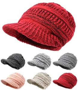 Men Women Winter Visor Beanie Knit Hat Cap Fur Lined Crochet Thick Warm hat - Picture 1 of 11