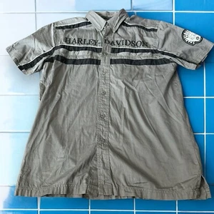 Harley Davidson Mens Size M Medium Grey Button Up Shirt Cotton Genuine - Picture 1 of 5