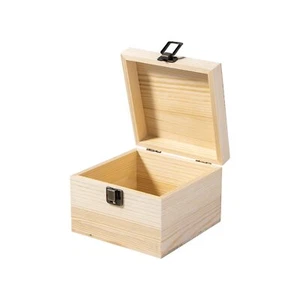 Unfinished Wooden Storage Box with Hinged Lid and Front Clasp, 5.4'' x 5.4'' ... - Picture 1 of 8