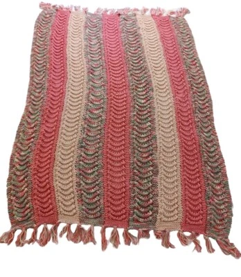 Vintage Handmade Crochet Afghan Blanket  52" X 39" Fringe Granny Cottage core  - Image 1 of 4