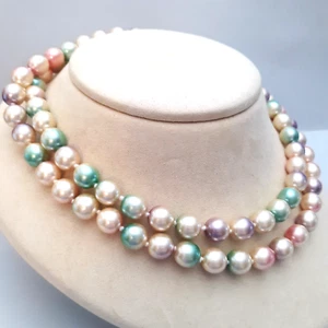 Joan Rivers Faux Perlenkette Pastell Wirbel goldfarben 10 mm bunt Strang - Bild 1 von 9
