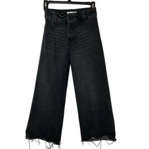 Zara Girls Wide Leg High Rise Black Jean Size 10 Distressed Hem Trendy - Picture 1 of 7