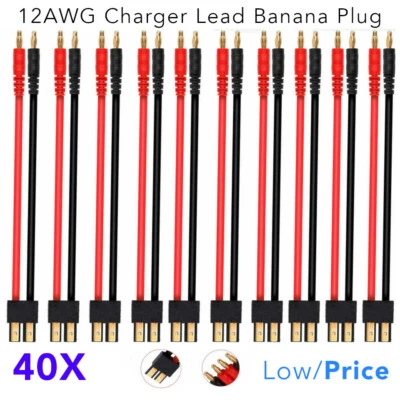 40X 12awg Charger Lead Banana Plug to TRX Plug Connector for RC parts LiPo - Image 1 of 4