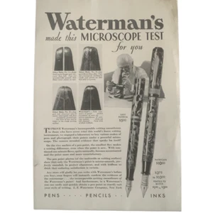 Vintage 1932 Waterman's Stift Mikroskop Test Werbung - Bild 1 von 4
