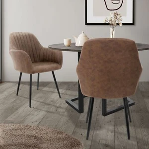Set 2x silla de comedor terciopelo marrón asiento ergonómico con reposabrazos - Imagen 1 de 7