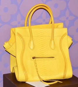 CELINE $6,300+ PYTHON PHANTOM Medium Luggage Tote Travel Bag *Sunny Yellow* WOW! - Picture 1 of 12