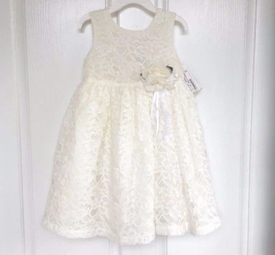 ¡NUEVO CON ETIQUETAS! Vestido de vacaciones BLUEBERI Boulevard B30362 con superposición de encaje floral, talla 4 - blanco Foto 1 de 4