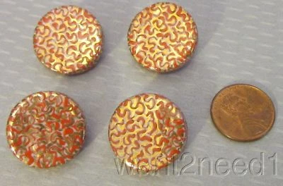 50s vintage French Ceramic Button Set 4 Handpainted Modernist red gold speckled - Image 1 of 3