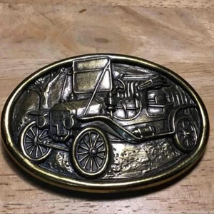 Vintage 1985 Avon Americana Car Brass Belt Buckle 2 1/2" x 3 5/8" Original Box - Picture 1 of 5