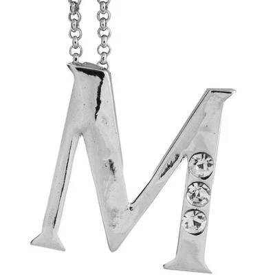 Collar inicial "M" chapado en rodio con cadena de 16" y cristales transparentes de Matashi Foto 1 de 4