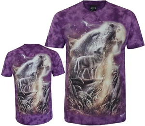 Tie Dye T-Shirt Wolf Howling Under a Full Moon Night Sky Glow in Dark by Wild - Picture 1 of 5