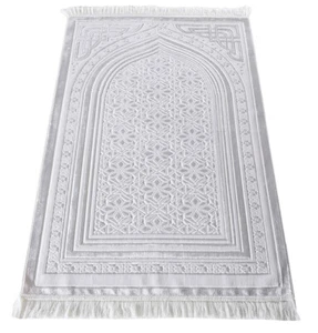 Alfombra de oración de terciopelo islámico turco Sajadah Najma felpa de lujo Janamaz blanca - Imagen 1 de 8