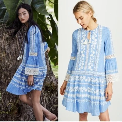 NWT TORY BURCH $498 Gabriella Dress in Blue Dusk Embroidered Mini Size 00 - image 1 of 4