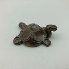 Mini Turtle Figurine Hand Made Pottery Stoneware Cement Brown Glazed Unsure Odd