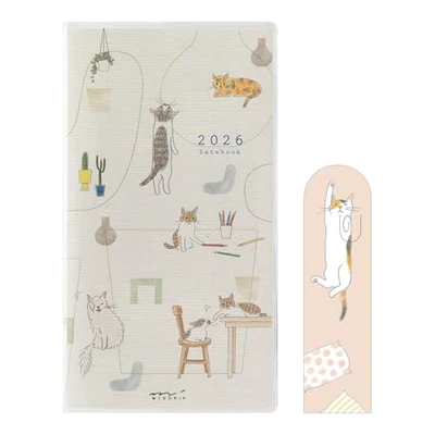 Midori Pocket Diary 2026 Slim Monthly Limited Edition Cat Design 22362006 - Image 1 of 4
