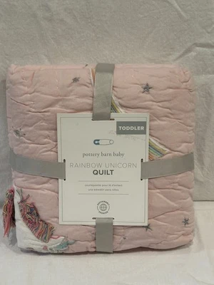 Edredón Pottery Barn Baby Rainbow Unicorn NIÑO PEQUEÑO 50" X 36" ROSA NUEVO con etiquetas $129 Foto 1 de 4