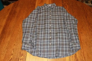 Peter Millar Shirt Mens Extra Large Blue Brown Plaid Button Down Cotton Classic - Picture 1 of 7
