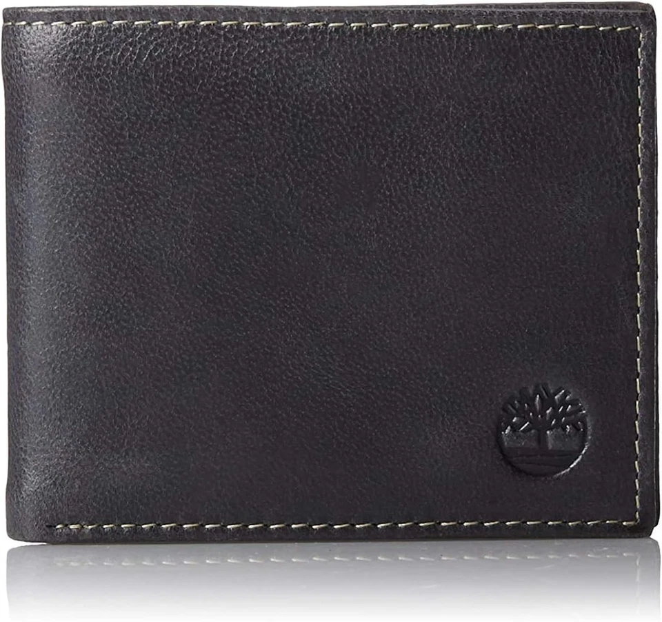 Timberland Men's Cloudy Wallet Genuine Leather Passcase Black D01387