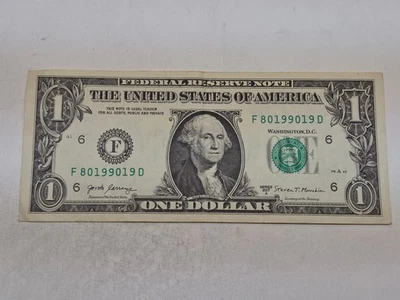 19 AUG 1990, BIRTHDAY NOTE F 80199019 D 1$ One Dollar Bill - Image 1 of 4