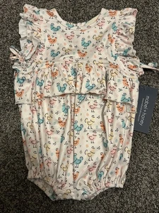 Mabel + Honey Strampler rosa bunt Hühner Einteiler Baby Mädchen 12M Neu mit Etikett - Bild 1 von 3