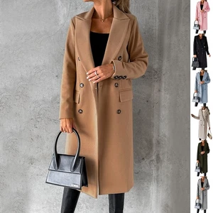 Eleganter Damen Wintermantel Lang Slim Fit Doppelreiher Mantel Jacke mit Revers - Bild 1 von 14