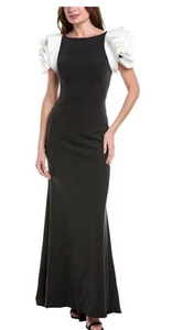 NWT RENE BY RENE RUIZ Floral Applique Shoulders Scuba Knit Black Gown Size 10 - Picture 1 of 4