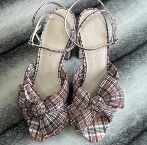 Größe 9,5 Loeffler Randall Natalia Day karierte plissierte Plateau-Sandalen mit Absatz - Bild 1 von 10
