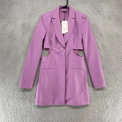 Zara Blazer Dress Womens Small Lilac Cutout One Button Jacket Office Siren - Image 1 of 4