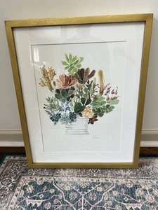Original Watercolor Artist Dresner Desert Cactus Succulent Framed 17.5x21.5” - Picture 1 of 13