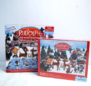 Rudolph Christmas Board Game Puzzle Lot Red Nosed Reindeer Journey & Jigsaw - Picture 1 of 9