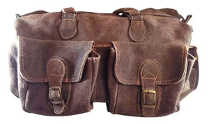 Vintage David King braune Wildleder Seesack mit mehreren Taschen/verstellbarem Riemen - Bild 1 von 14