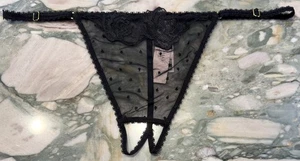 Neu Victoria Secret sehr sexy offener V-String Punkte Netz Rosenmotiv - schwarz - XXL - Bild 1 von 4